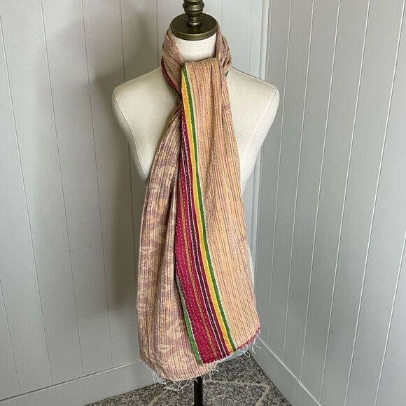 Handmade Reversible Scarf Made From Recycled Saris Red Orange Tan Mixed Media - Picture 4 of 6